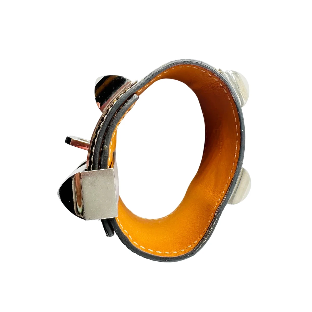 Bracelet Manchette HERMÈS "Collier de chien" en cuir et acier - Castafiore