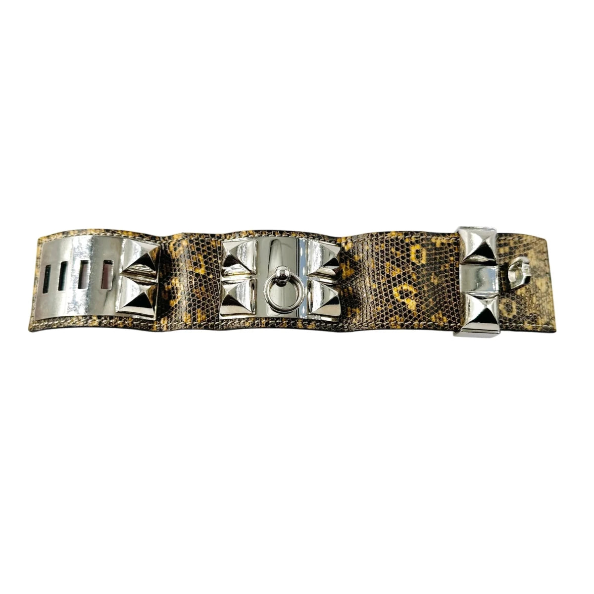 Bracelet Manchette HERMÈS "Collier de chien" en cuir et acier - Castafiore