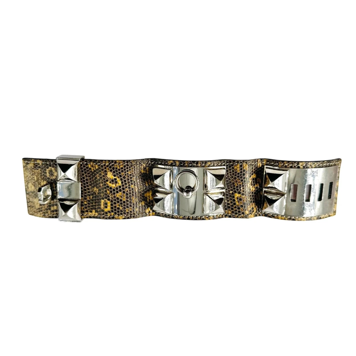 Bracelet Manchette HERMÈS "Collier de chien" en cuir et acier - Castafiore