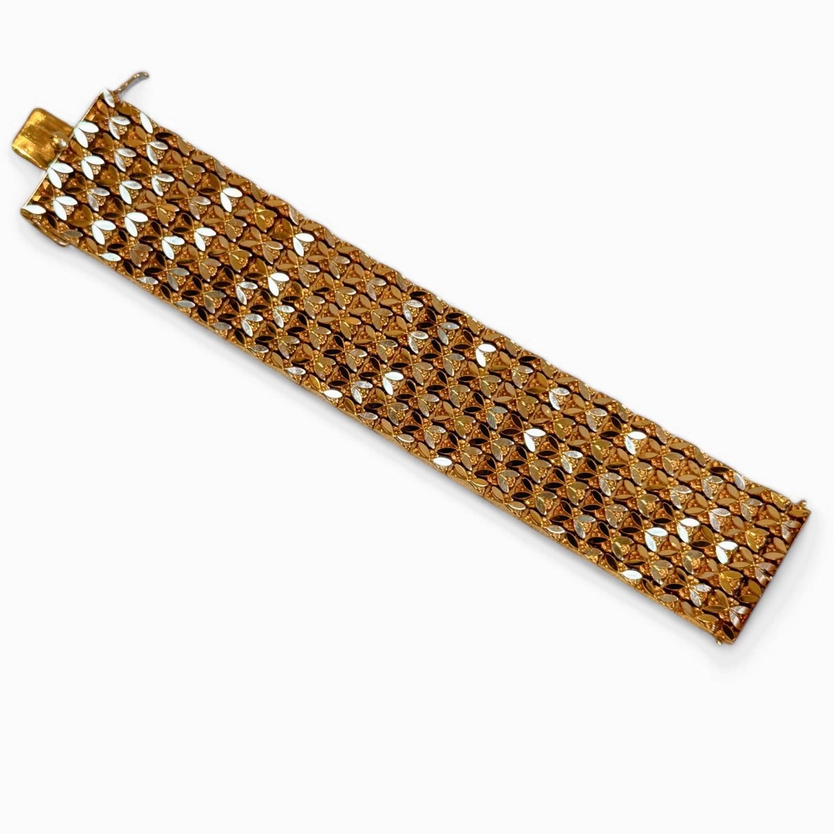 Bracelet manchette maille fleurie en or jaune - Castafiore
