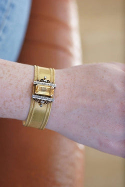 Bracelet manchette maille milanaise, diamants et citrine - Castafiore