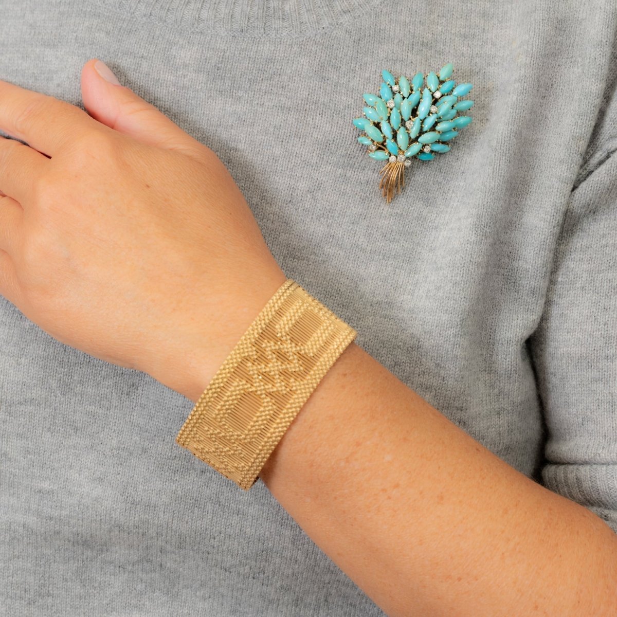 Bracelet Manchette maille polonaise en or rose - Castafiore