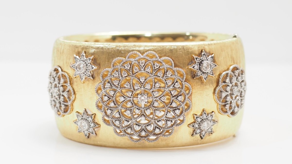 Bracelet manchette or bicolore et diamants - Castafiore