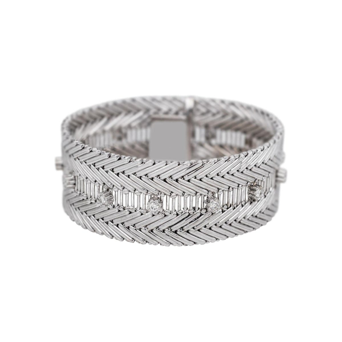 Bracelet Manchette Or blanc Diamant - Castafiore