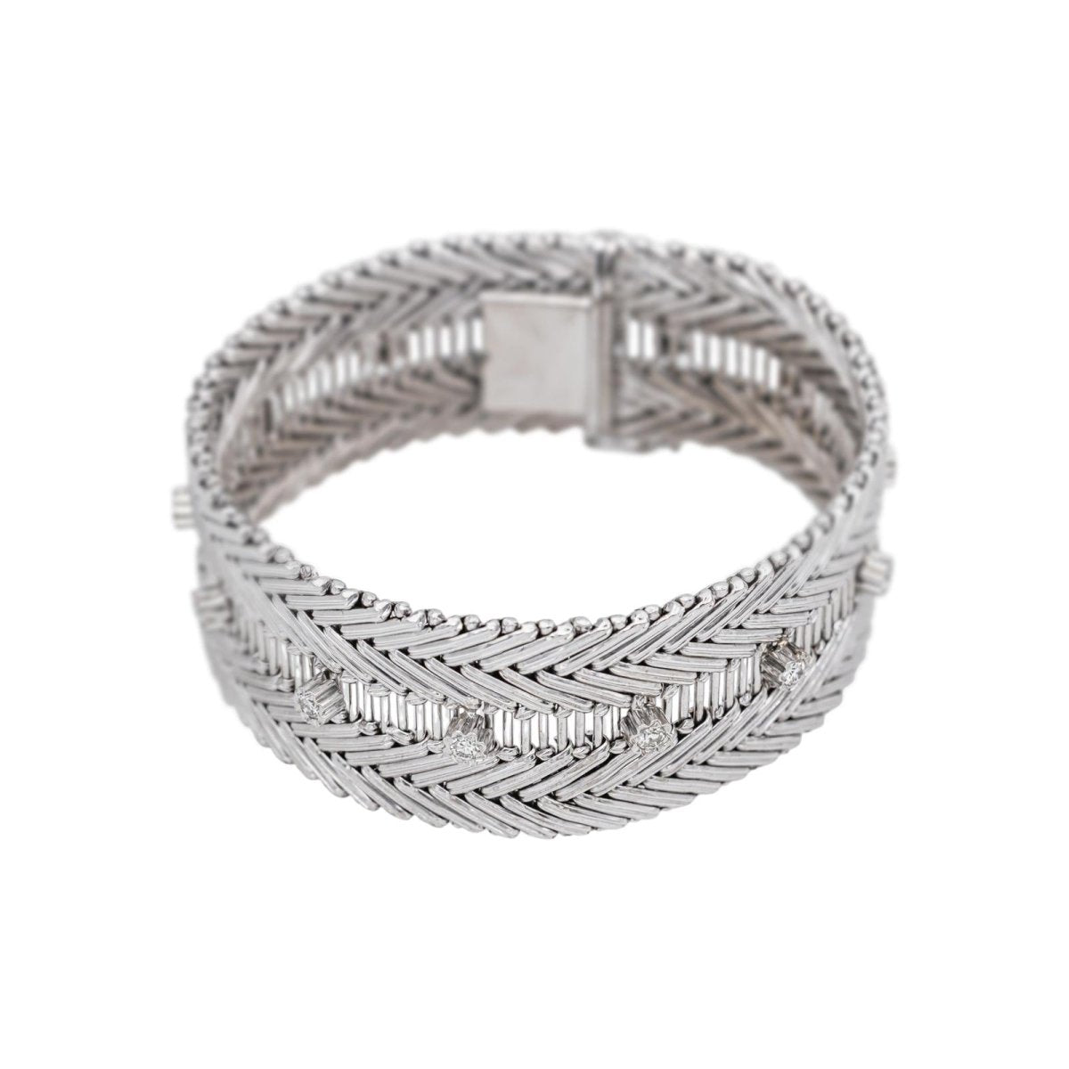 Bracelet Manchette Or blanc Diamant - Castafiore