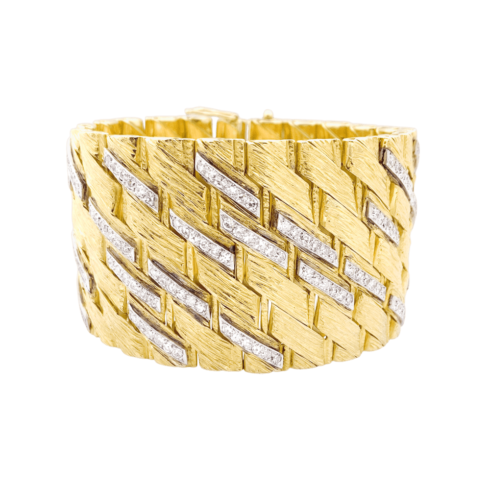 Bracelet Manchette STERLÉ en or jaune, platine et diamants - Castafiore