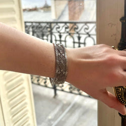 Bracelet manchette tissé en or blanc - Castafiore