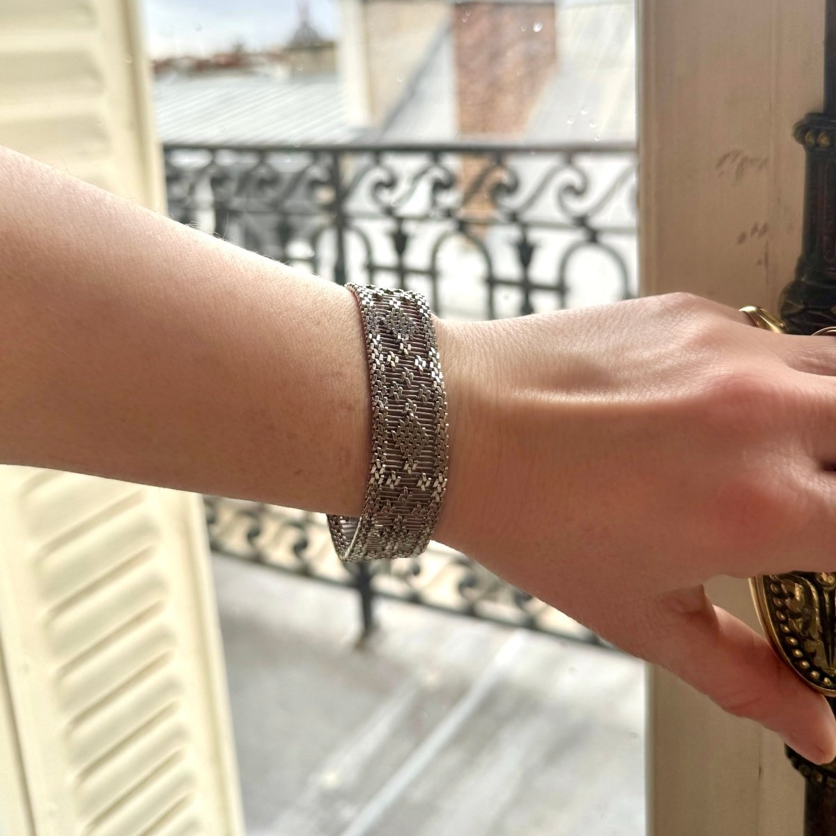 Bracelet manchette tissé en or blanc - Castafiore