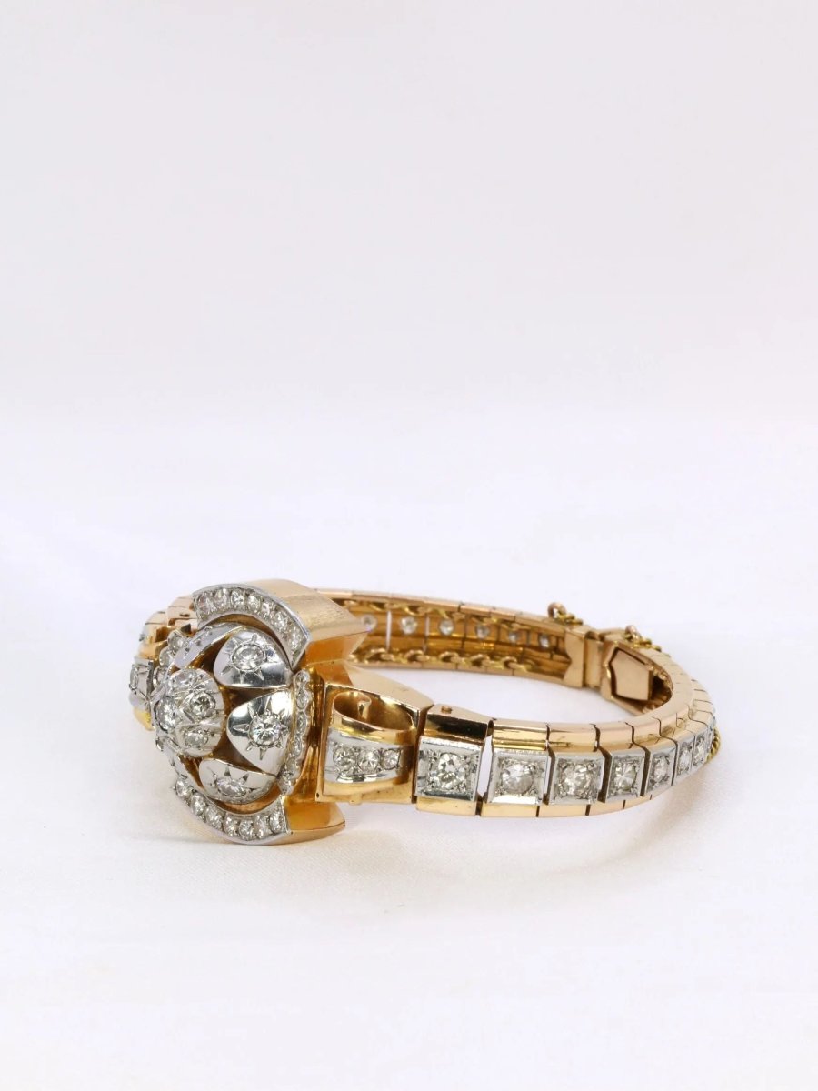 Bracelet Montre vintage en or jaune et diamants, 1950 - Castafiore