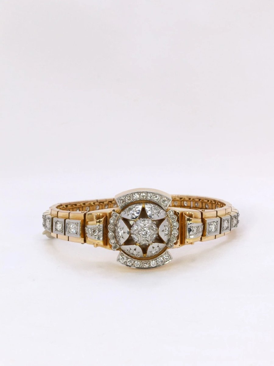 Bracelet Montre vintage en or jaune et diamants, 1950 - Castafiore