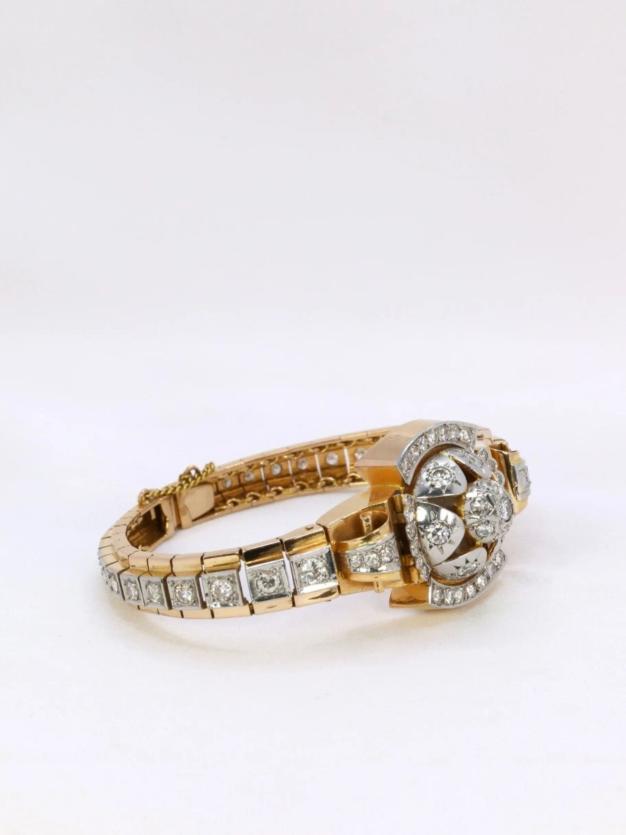 Bracelet Montre vintage en or jaune et diamants, 1950 - Castafiore