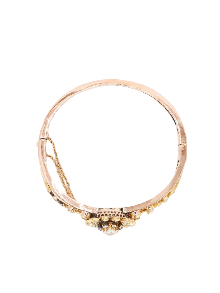 Bracelet Napoléon III fleur mobile or rose diamants taille ancienne - Castafiore