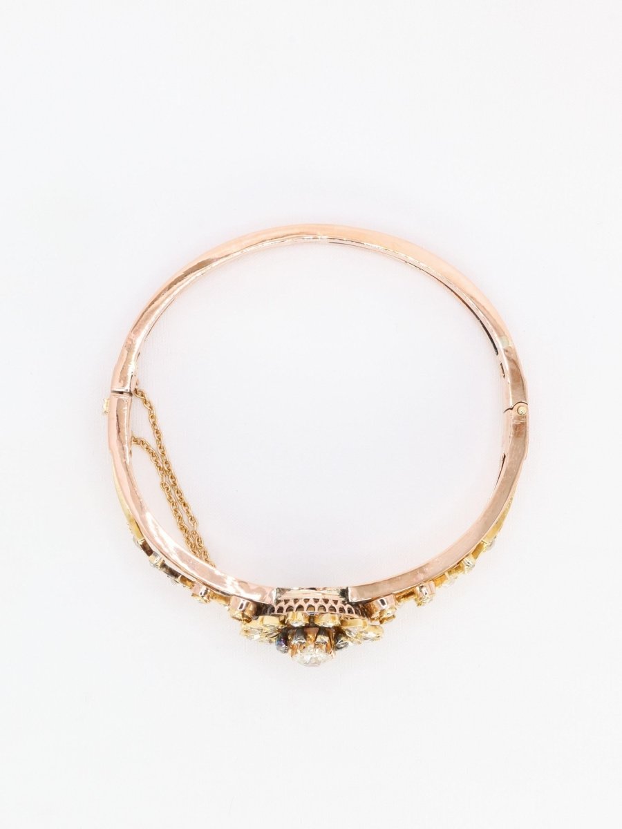 Bracelet Napoléon III fleur mobile or rose diamants taille ancienne - Castafiore