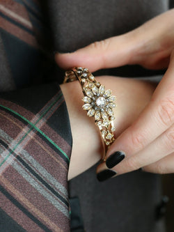 Bracelet Napoléon III fleur mobile or rose diamants taille ancienne - Castafiore