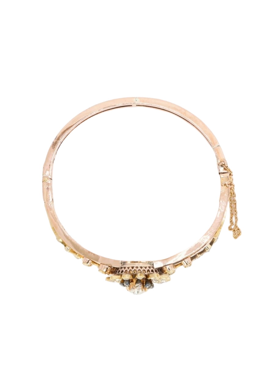 Bracelet Napoléon III fleur mobile or rose diamants taille ancienne - Castafiore