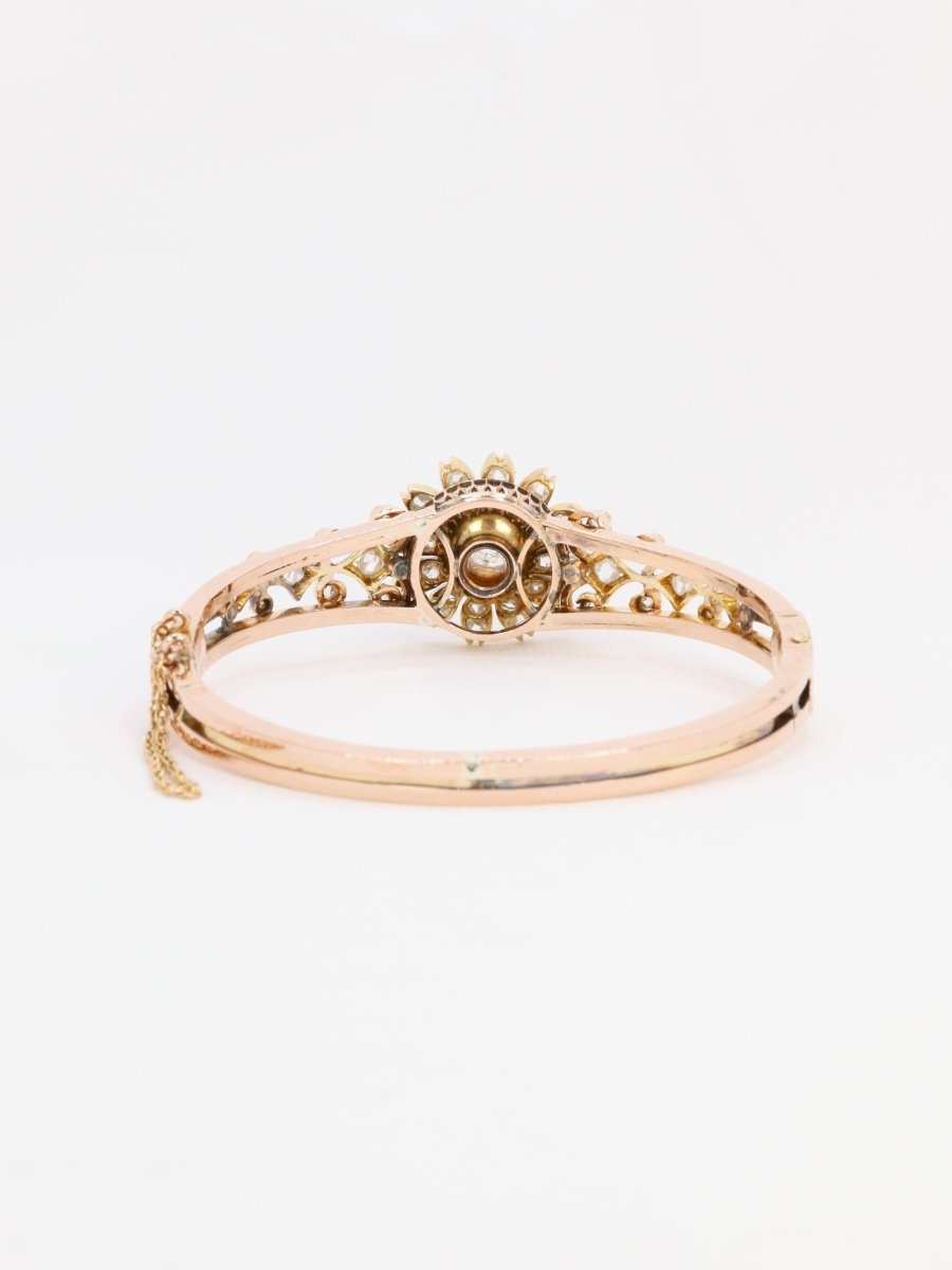 Bracelet Napoléon III fleur mobile or rose diamants taille ancienne - Castafiore