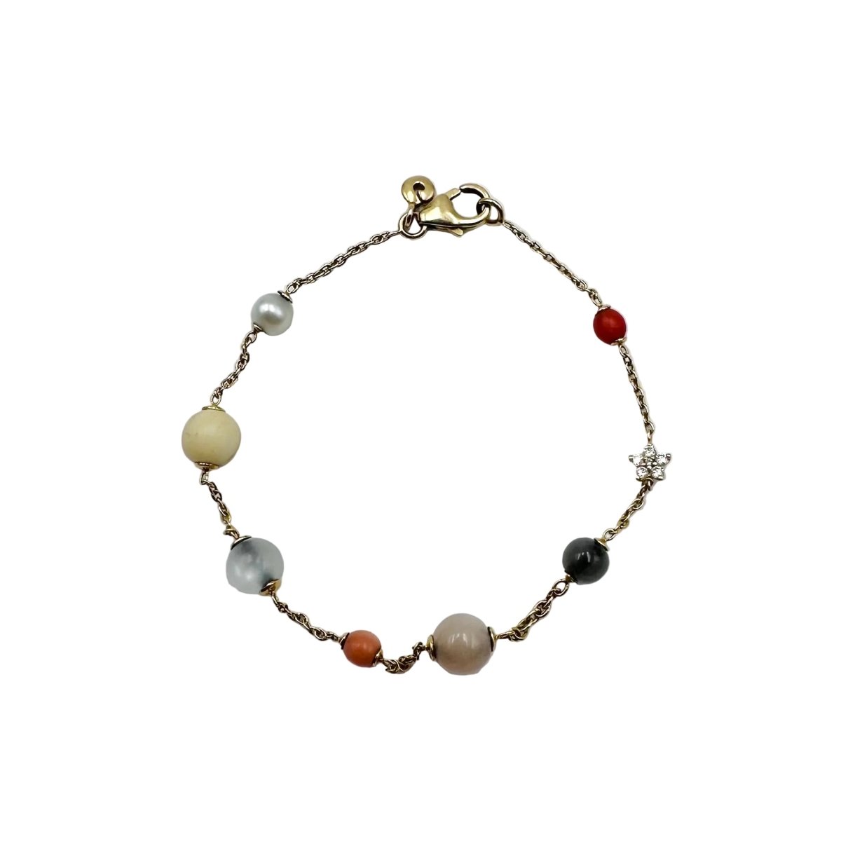 Bracelet OLE LYNGGAARD "Shooting Star" en or jaune, pierre de lune, corail et diamants - Castafiore