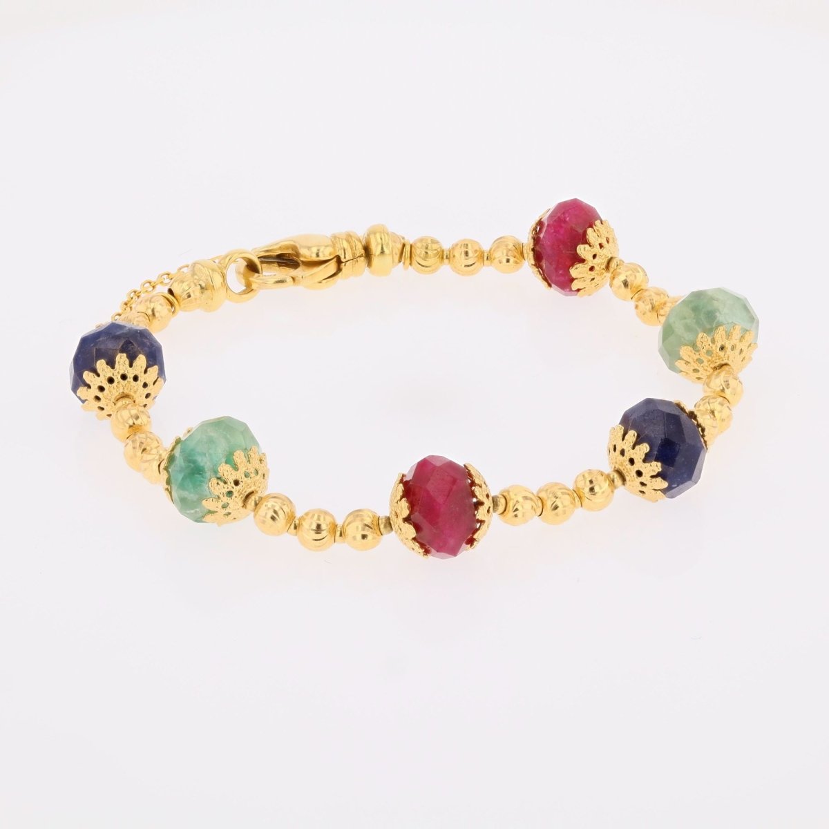 Bracelet or jaune et perles de rubis saphirs émeraudes en or jaune - Castafiore
