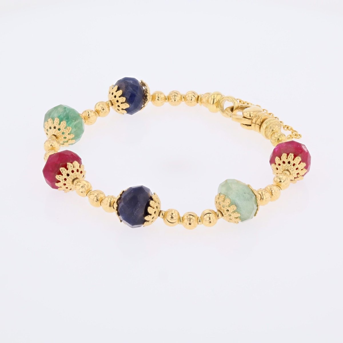 Bracelet or jaune et perles de rubis saphirs émeraudes en or jaune - Castafiore