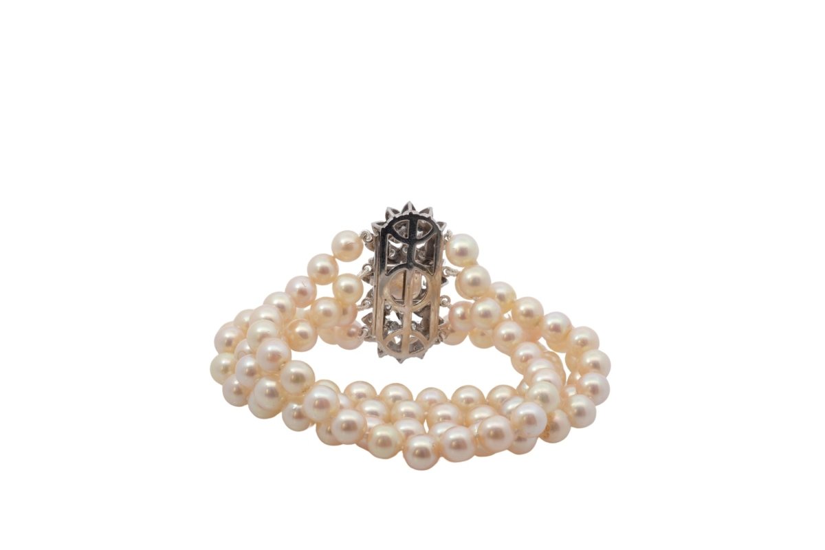 Bracelet perles de culture en or jaune et diamants - Castafiore