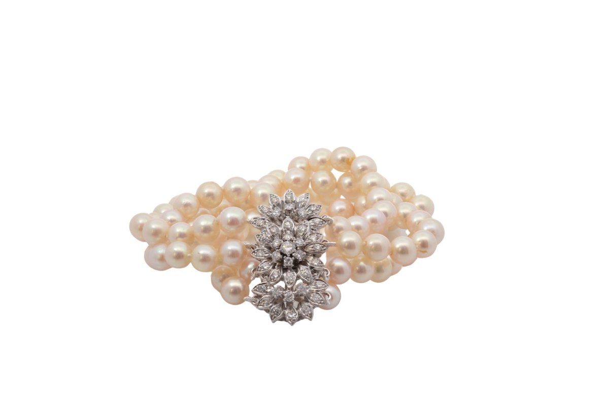 Bracelet perles de culture en or jaune et diamants - Castafiore