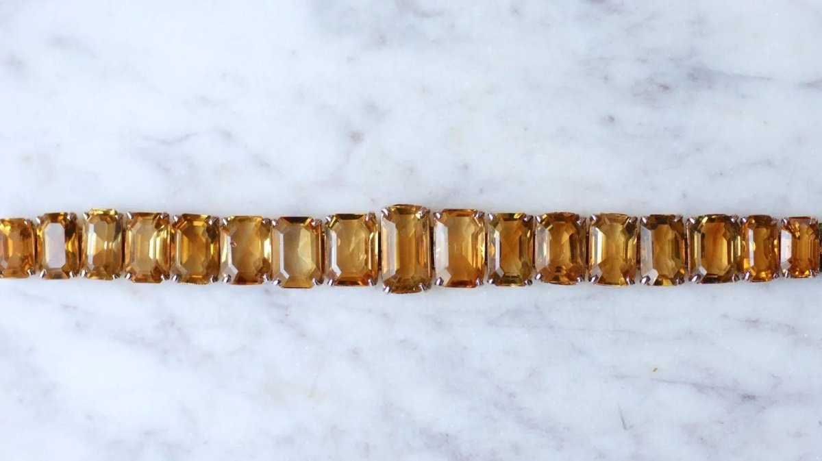 Bracelet Retro Ligne Citrines Sur Or Rose - Castafiore