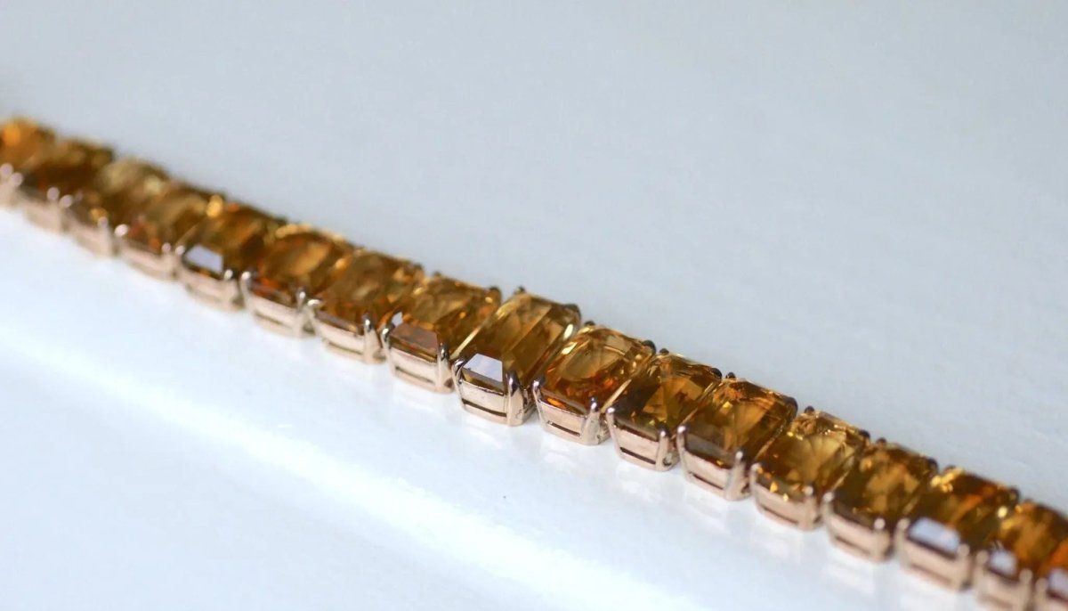Bracelet Retro Ligne Citrines Sur Or Rose - Castafiore