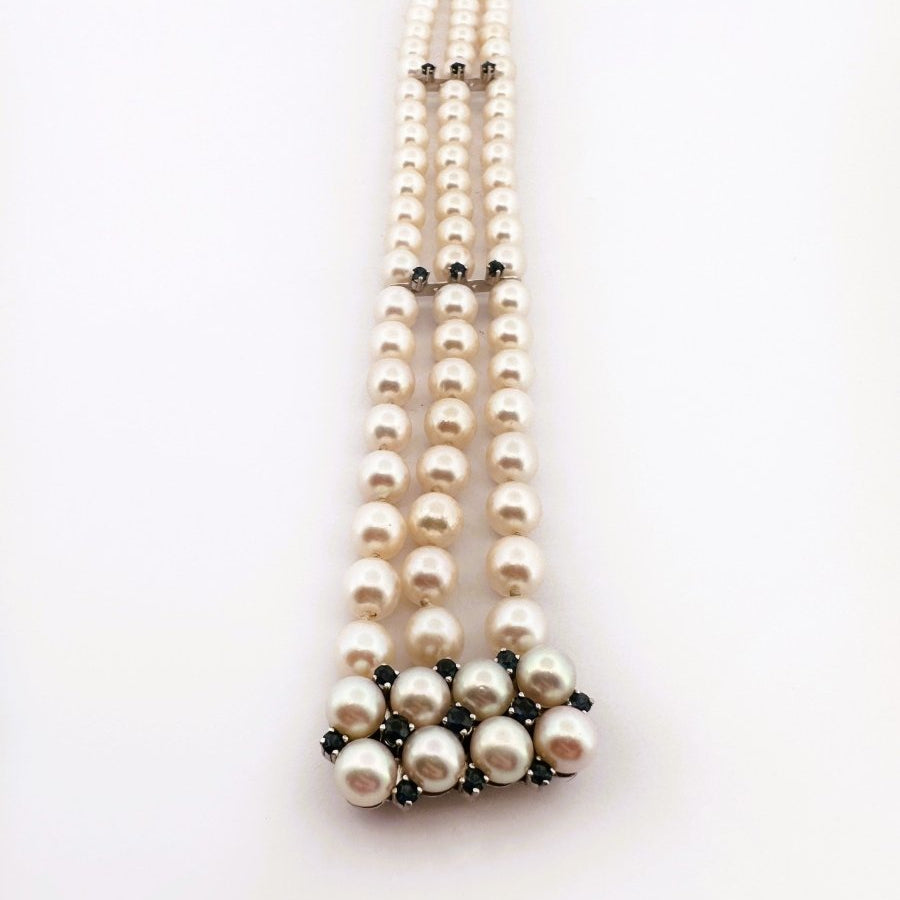 Bracelet Souple 3 rangs de perles en or blanc et saphirs - Castafiore