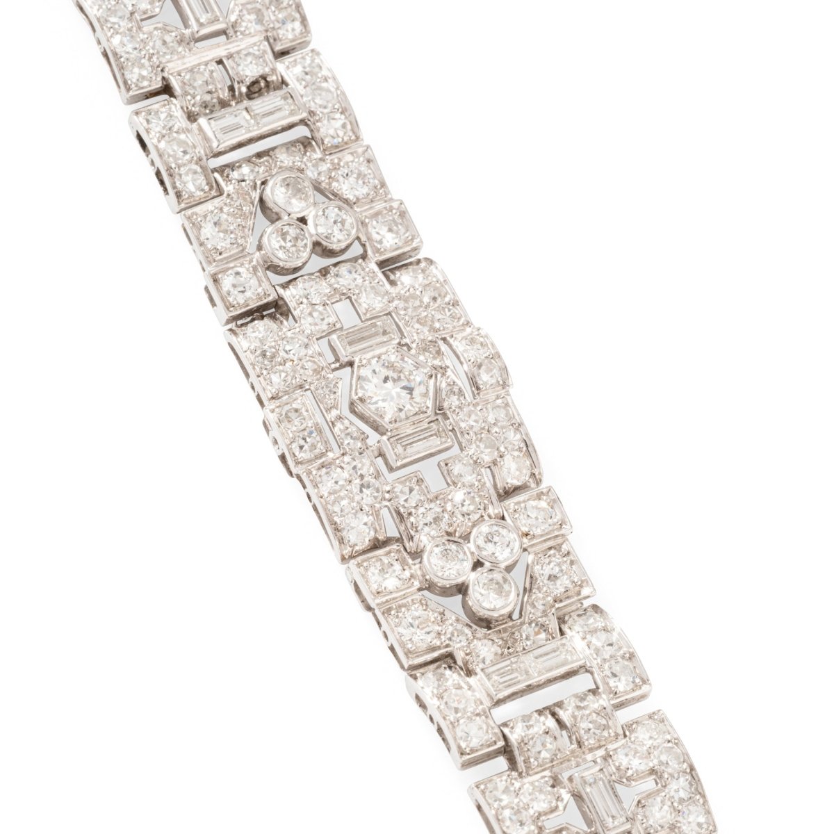 Bracelet Souple Art déco en or blanc, platine et diamants - Castafiore