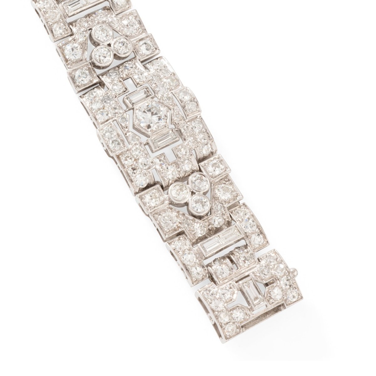 Bracelet Souple Art déco en or blanc, platine et diamants - Castafiore
