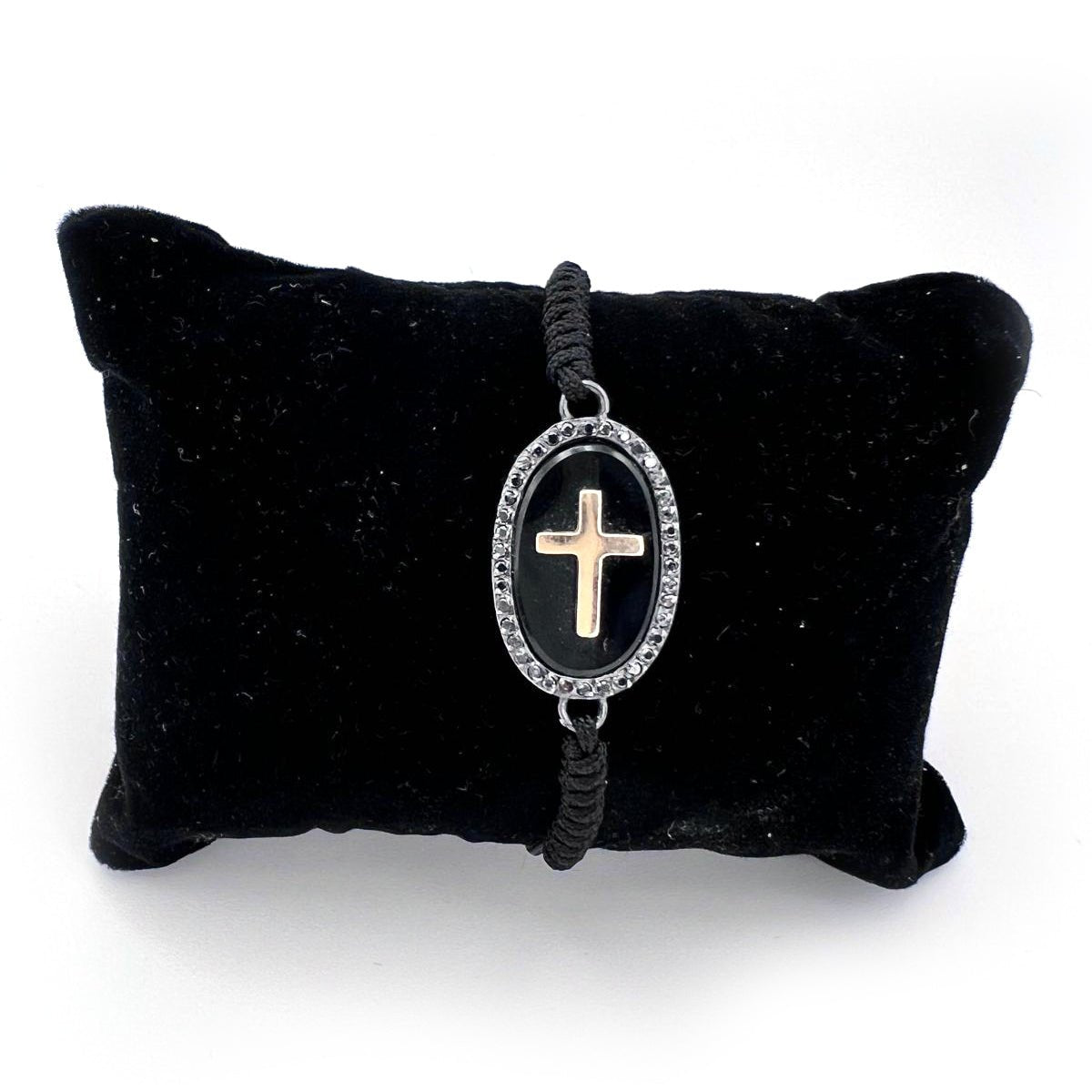 Bracelet Souple CROSS en or blanc, onyx et diamants - Castafiore