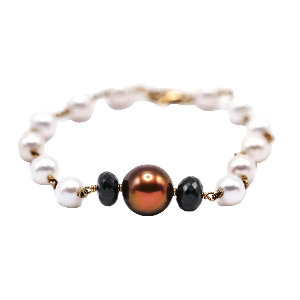 Bracelet Souple en or blanc, perles et spinelles - Castafiore