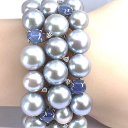 Bracelet Souple en or blanc, perles, saphirs et diamants - Castafiore