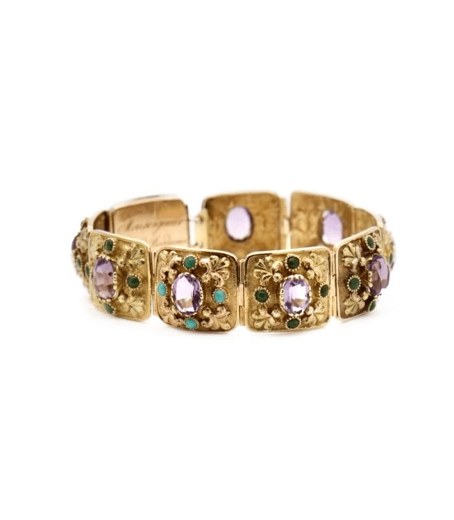 Bracelet Souple en or jaune, améthystes et turquoises - Castafiore