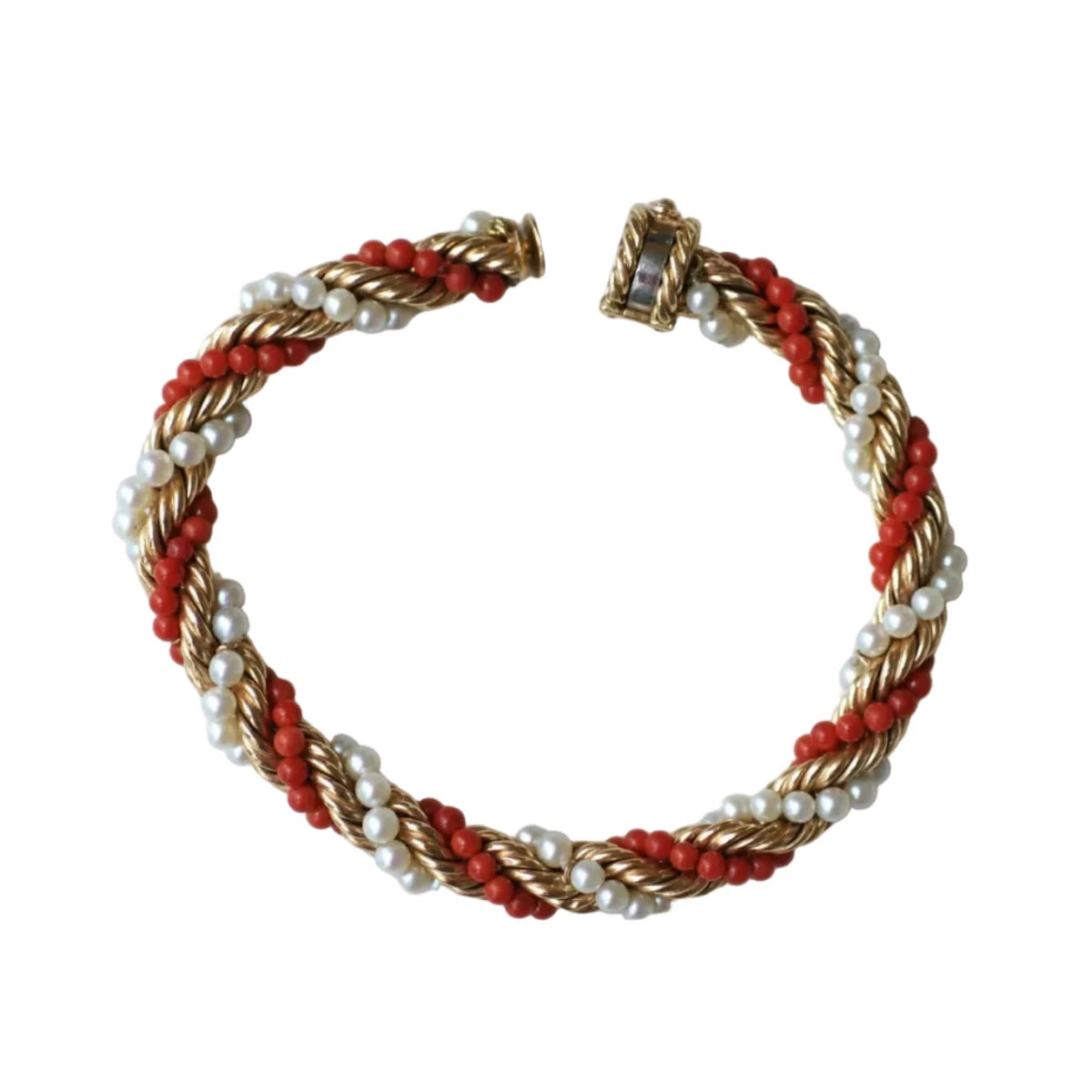 Bracelet Souple en or jaune, corail et perles - Castafiore