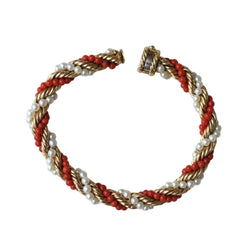 Bracelet Souple en or jaune, corail et perles - Castafiore