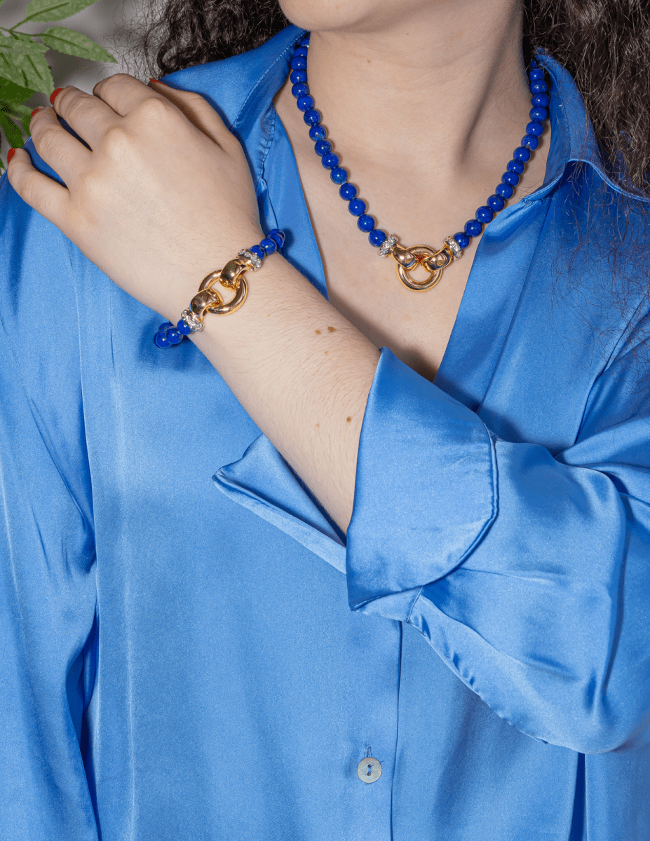 Bracelet Souple en or jaune, or blanc, lapis - lazuli et diamants - Castafiore