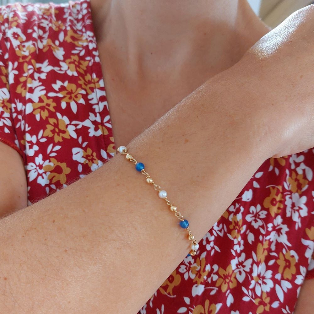 Bracelet Souple en or jaune, perles et calcédoine - Castafiore