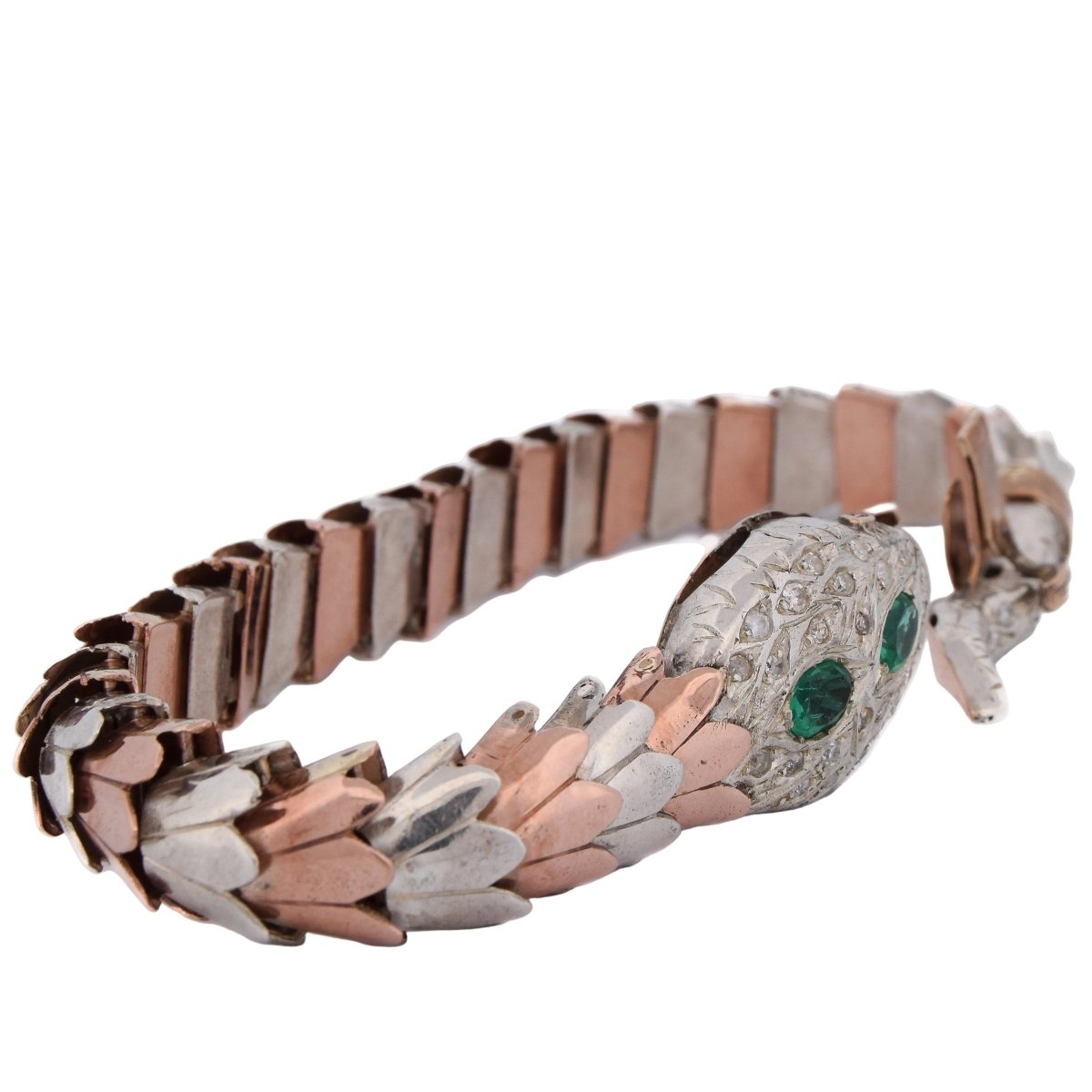 Bracelet Souple en or rose, argent, émeraudes et diamants - Castafiore