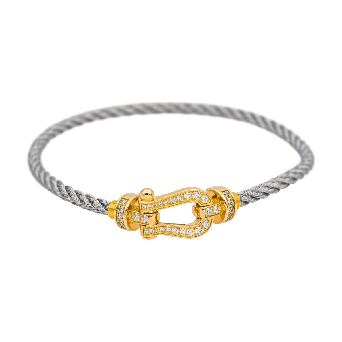 Bracelet Souple FRED "Force 10" en or jaune, acier et diamants - Castafiore
