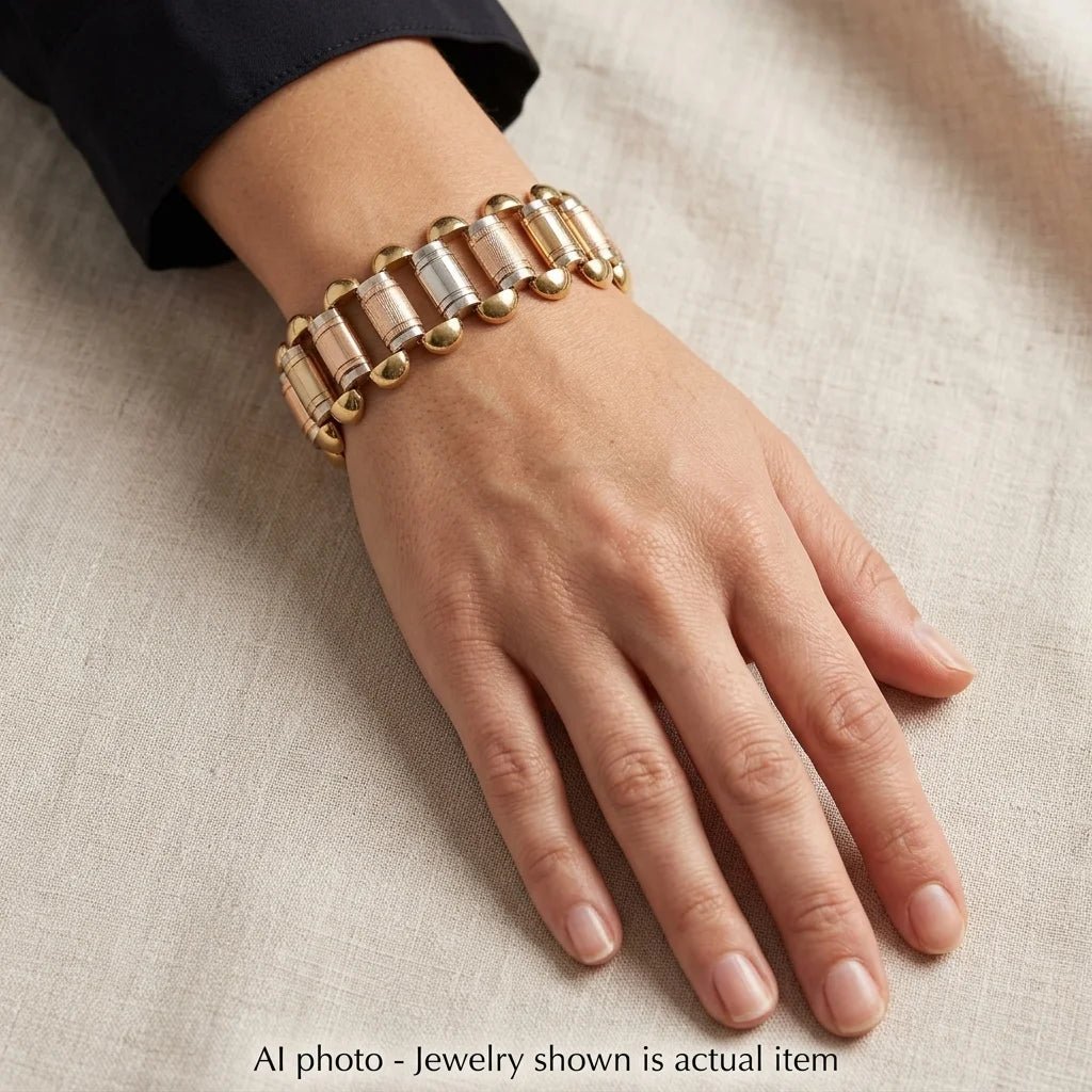 Bracelet Tank en or blanc, or jaune et or rose - Castafiore