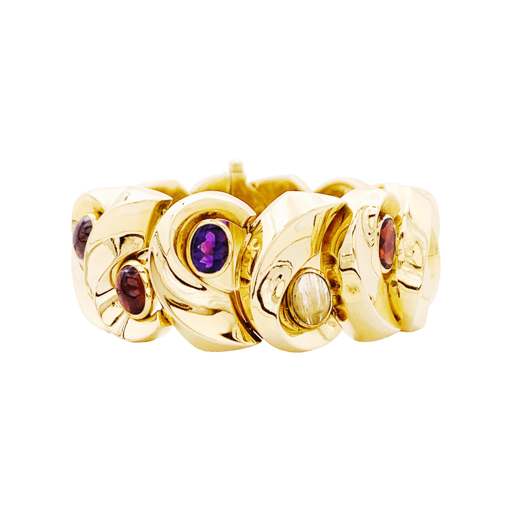 Bracelet Tank en or jaune, améthyste, grenats et quartz - Castafiore