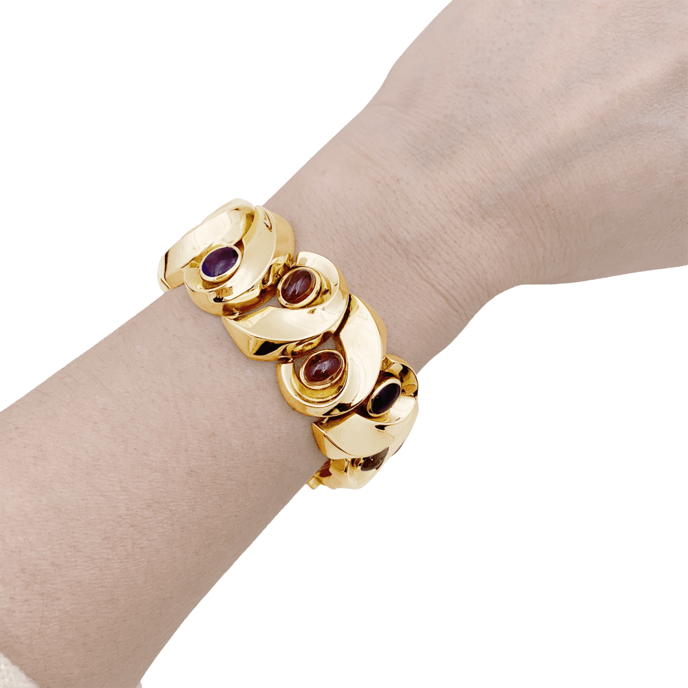 Bracelet Tank en or jaune, améthyste, grenats et quartz - Castafiore