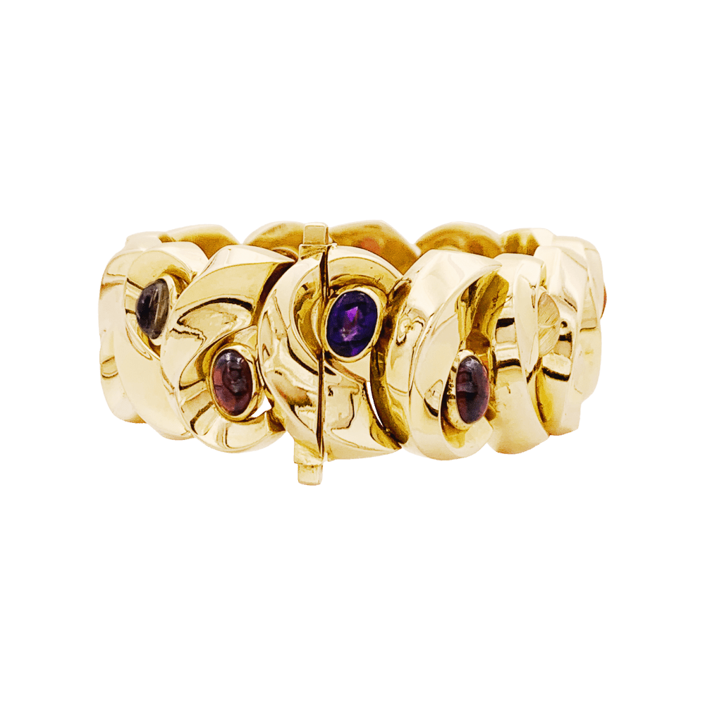 Bracelet Tank en or jaune, améthyste, grenats et quartz - Castafiore