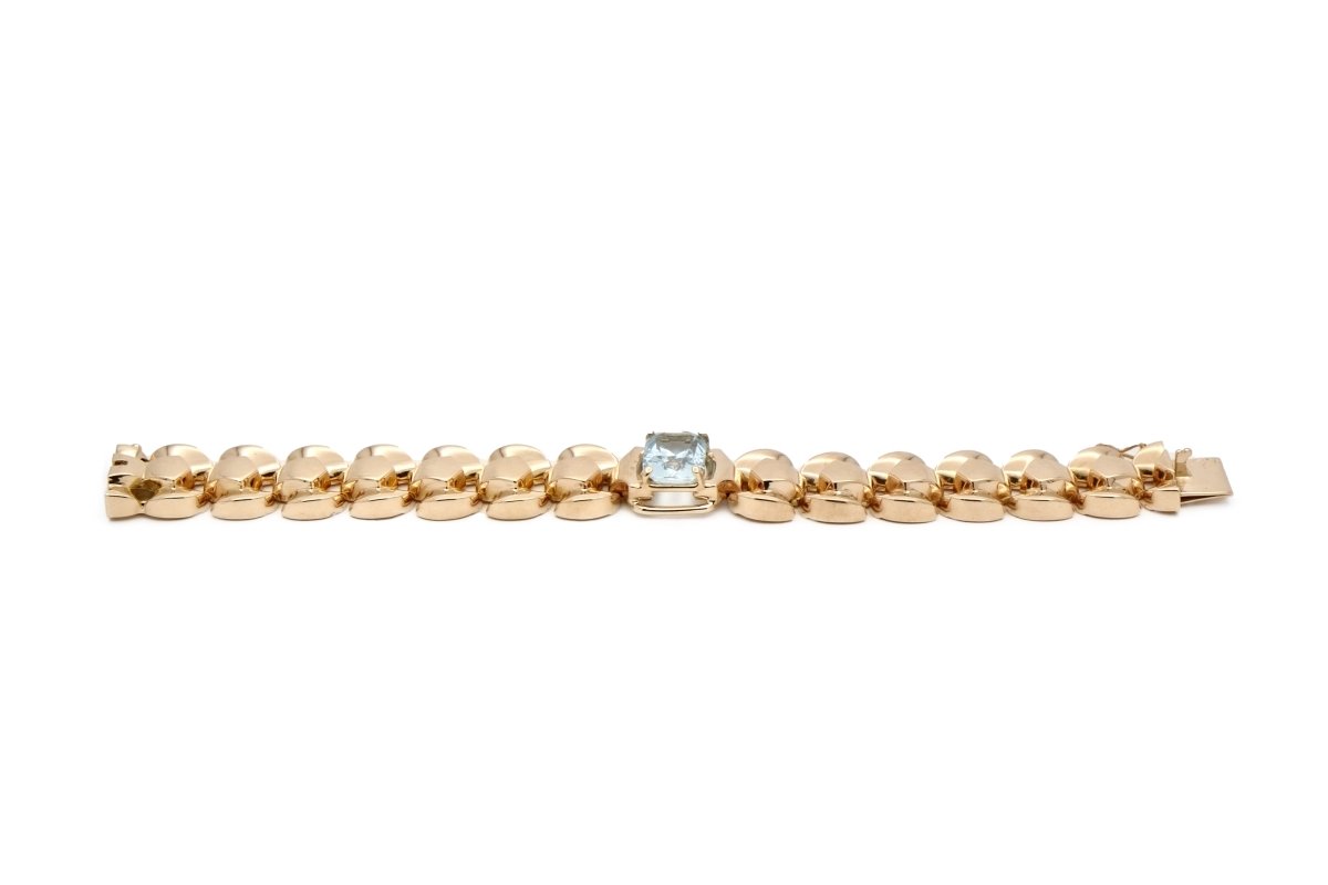 Bracelet Tank en or jaune et aigue - marine - Castafiore