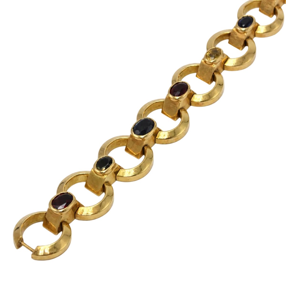 Bracelet Tank en or jaune, grenats, spinelles, zircons et iolite - Castafiore