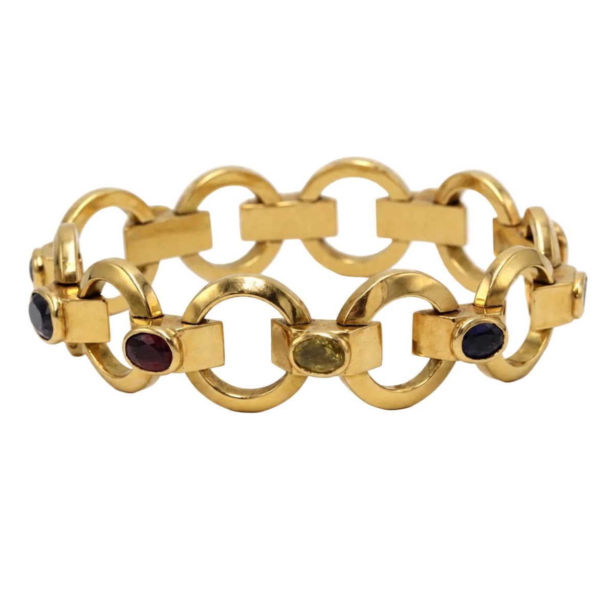 Bracelet Tank en or jaune, grenats, spinelles, zircons et iolite - Castafiore