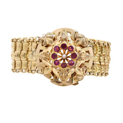 Bracelet Tank en or jaune, perle et grenats - Castafiore