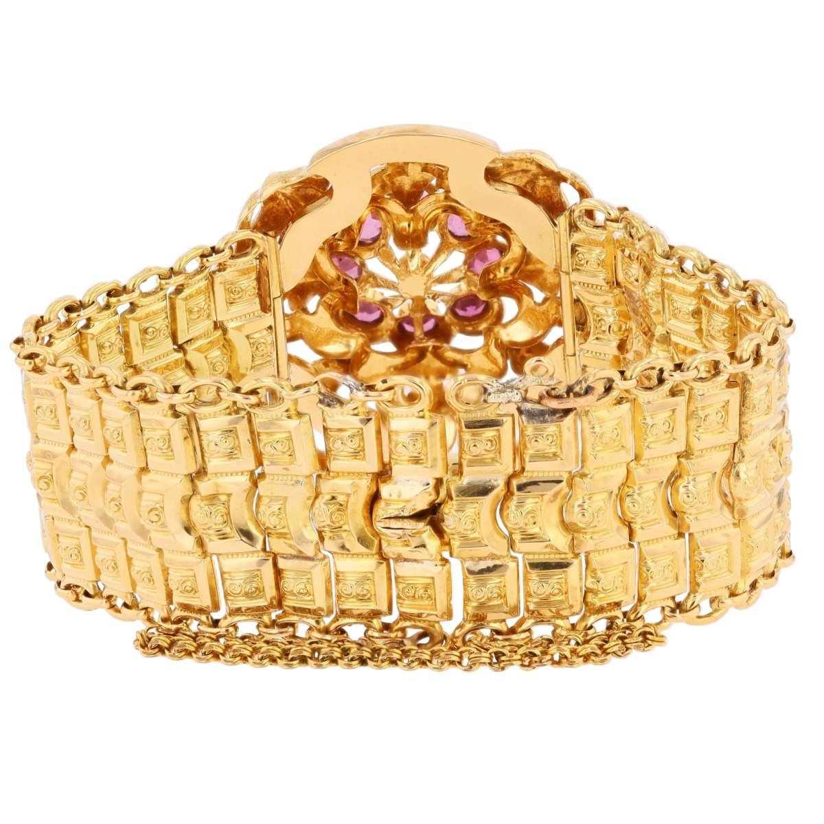 Bracelet Tank en or jaune, perle et grenats - Castafiore