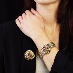 Bracelet Tank en or jaune, perle et grenats - Castafiore